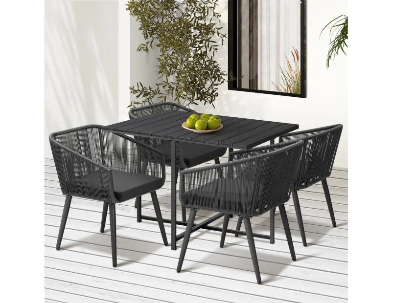 Livsip 5PCS Outdoor Dining Set Furniture Black Table Lounge Chairs Patio Setting