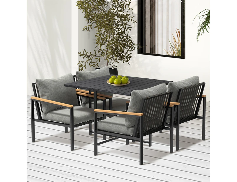 Livsip Outdoor Dining Set Black Table and Chairs 5PCS Patio Furniture Setting