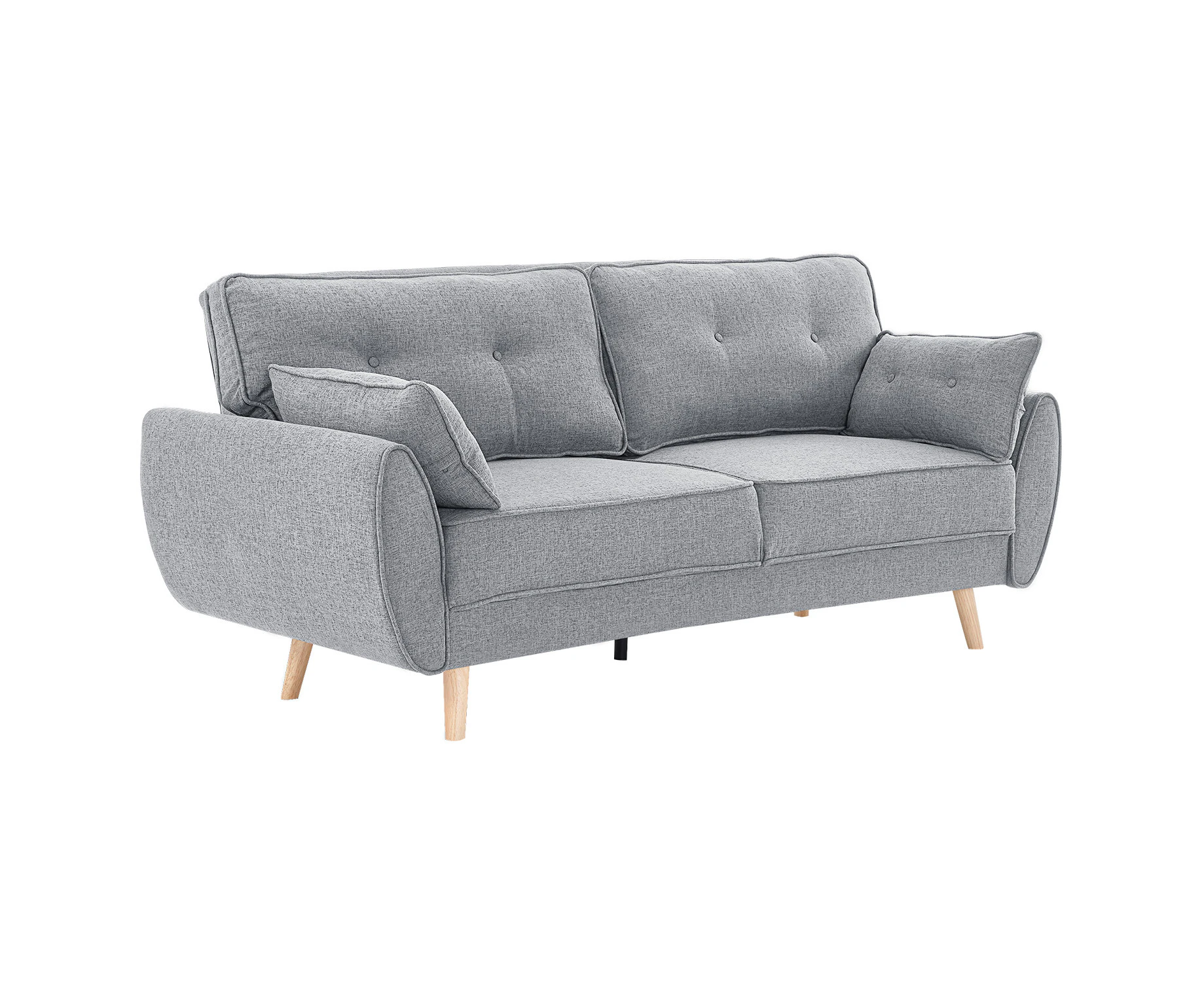 Elle Button-Tufted Fabric Sofa Bed w/ Cushions by Sarantino Light Grey