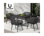 Livsip 5PCS Outdoor Dining Set Furniture Black Table Lounge Chairs Patio Setting