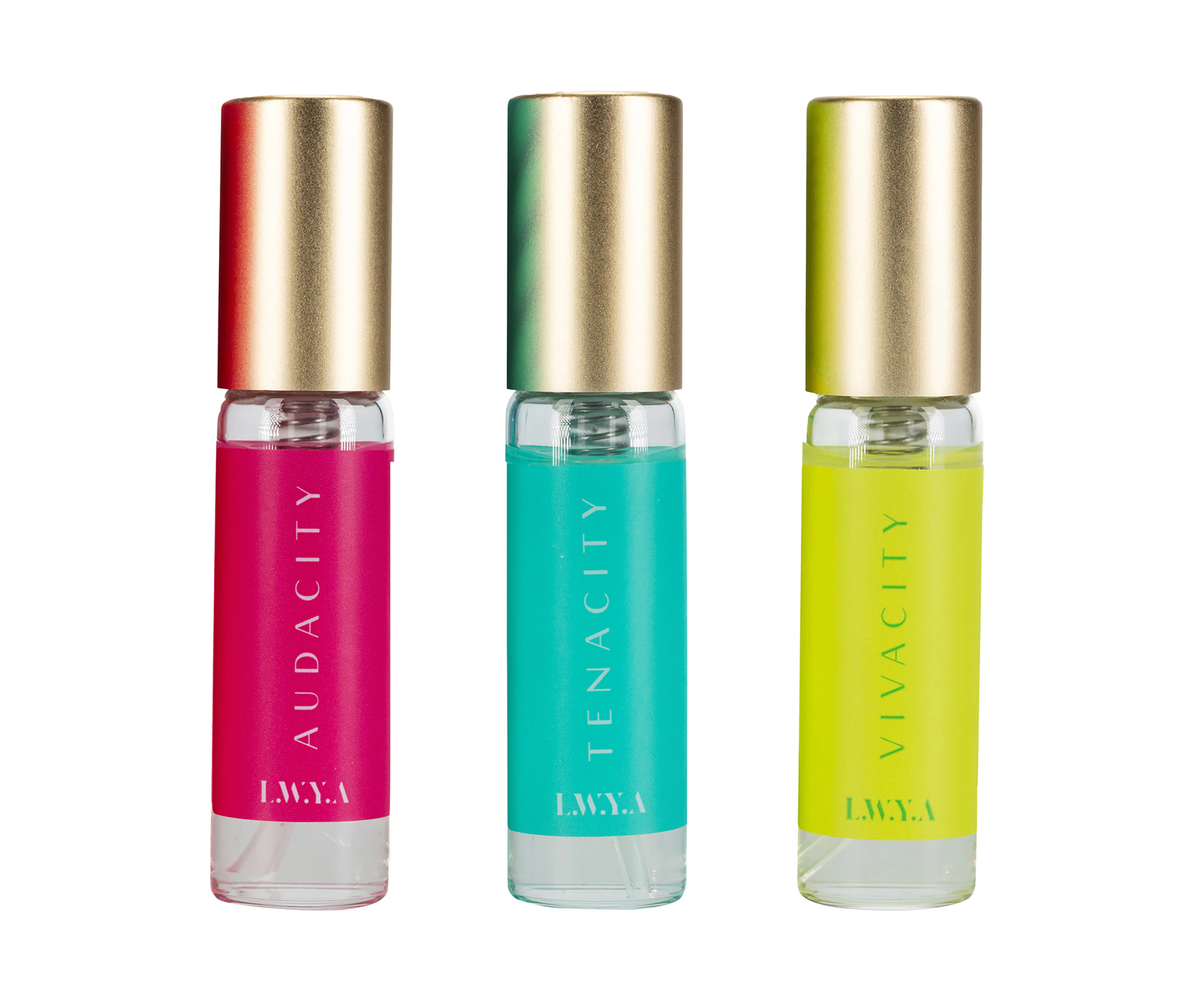 Fragrance Travel Set by LWYA for Women - 3 Pc Mini Gift Set 0.1oz Audacity EDP Spray, 0.1oz Tenacity EDP Spray, 0.1oz Vivacity EDP Spray