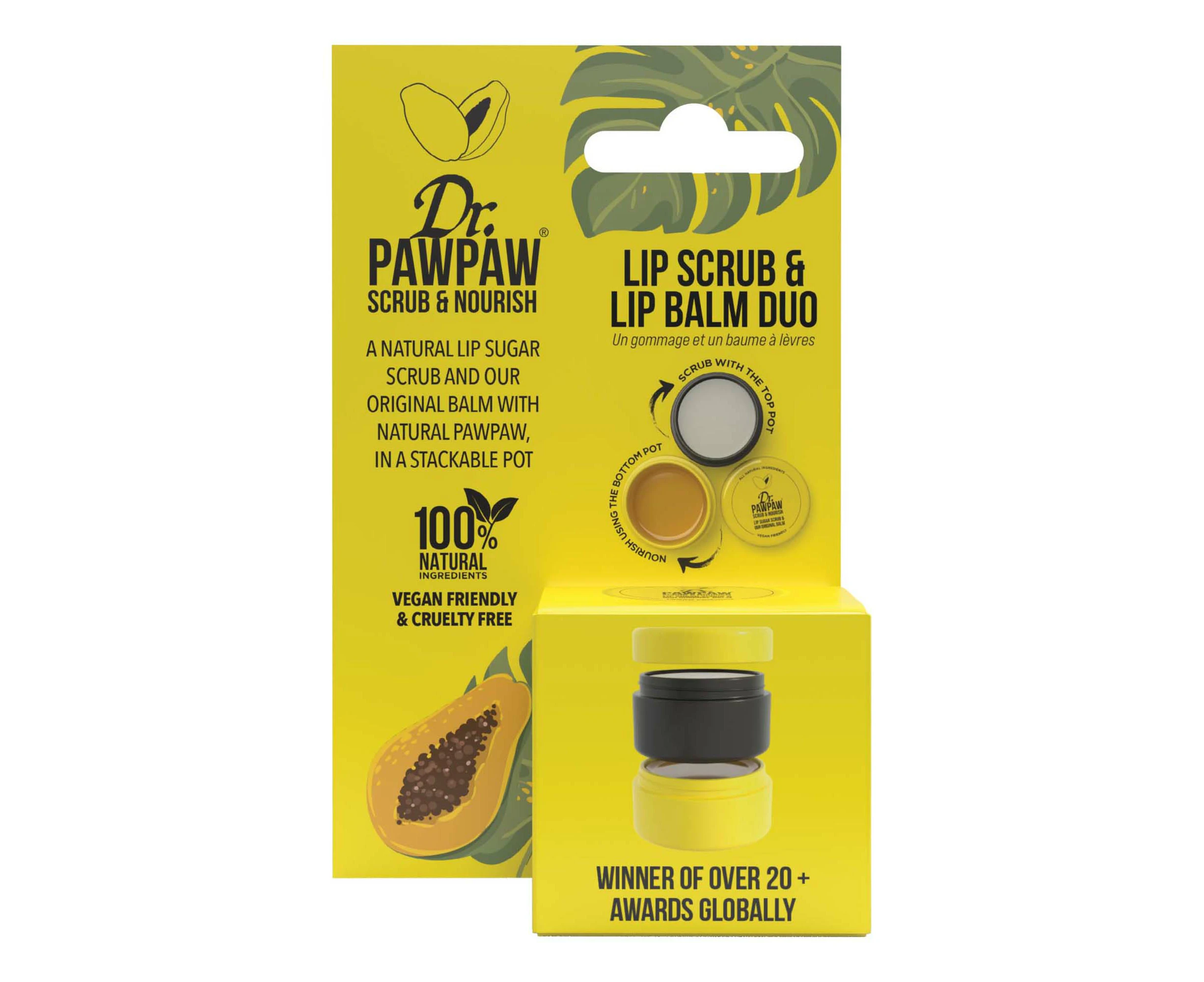 Lip Scrub and Lip Balm Duo by Dr. PawPaw for Women - 2 Pc Lip Sugar Scrub, Original Balm