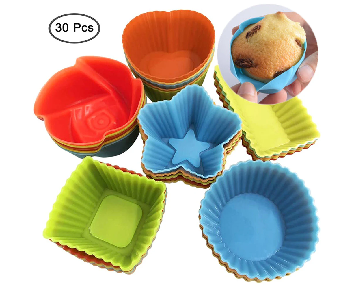 30 Packs Silicone Cupcake Mold,Reusable Non-Stick Silicone Baking Molds