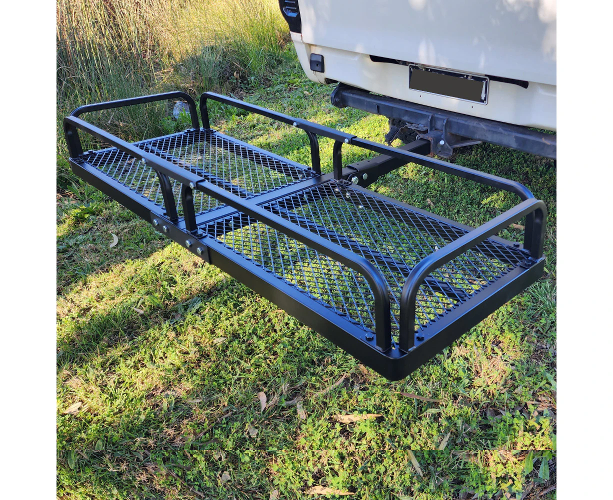 Cage or Flat Cargo Hitch Carrier Black Powder Coated Steel Tow Bar Rear Luggage Carrier Basket