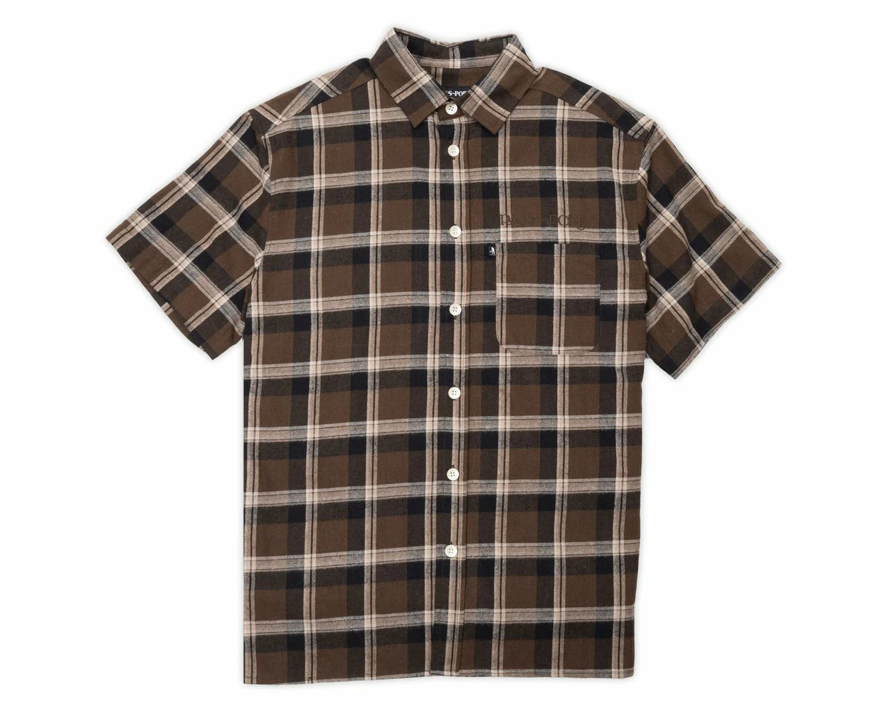 Passport Shirt Short Sleeve Workers Check Stem Logo Brown