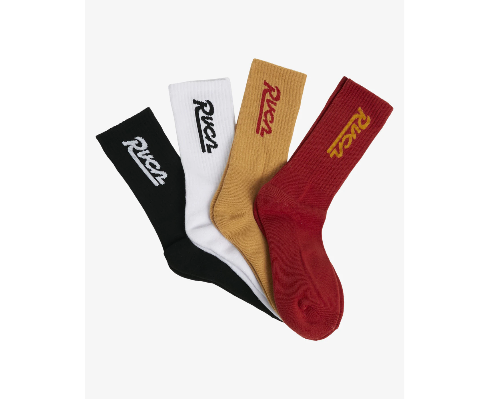 RVCA Socks Crew Seasonal 4pk Yellow/Red/Black/White