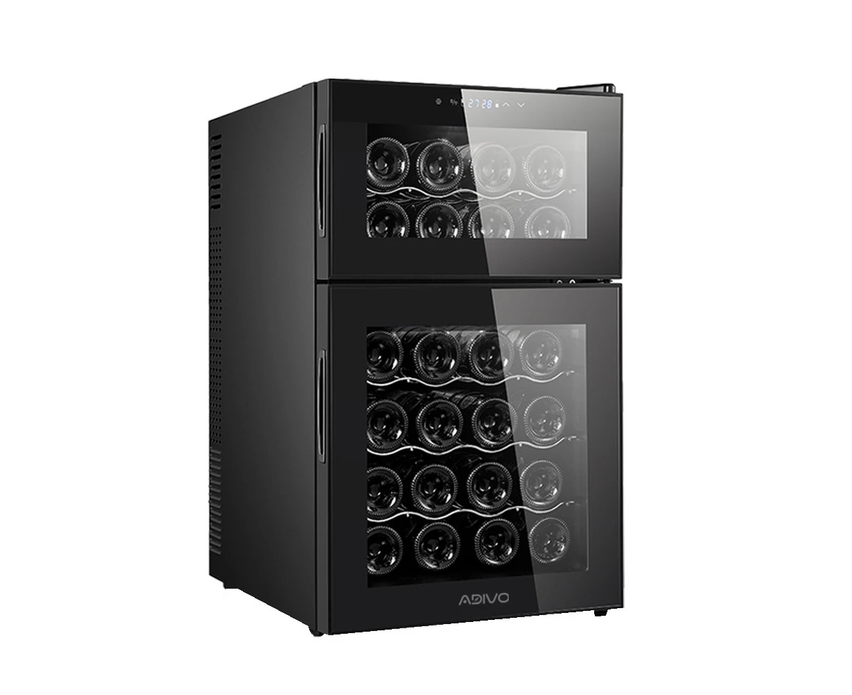 ADIVO 24 Bottle Dual Zone Wine Cooler Fridge Compressor Cellar Chiller Black