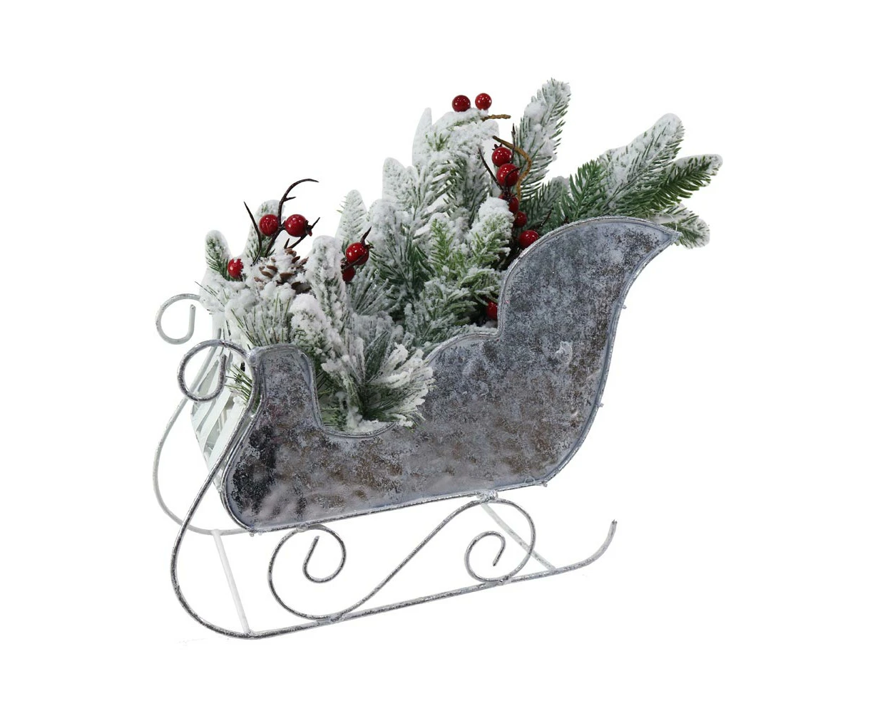 Christmas Snowy Metal Sleigh with Decoration 29cm