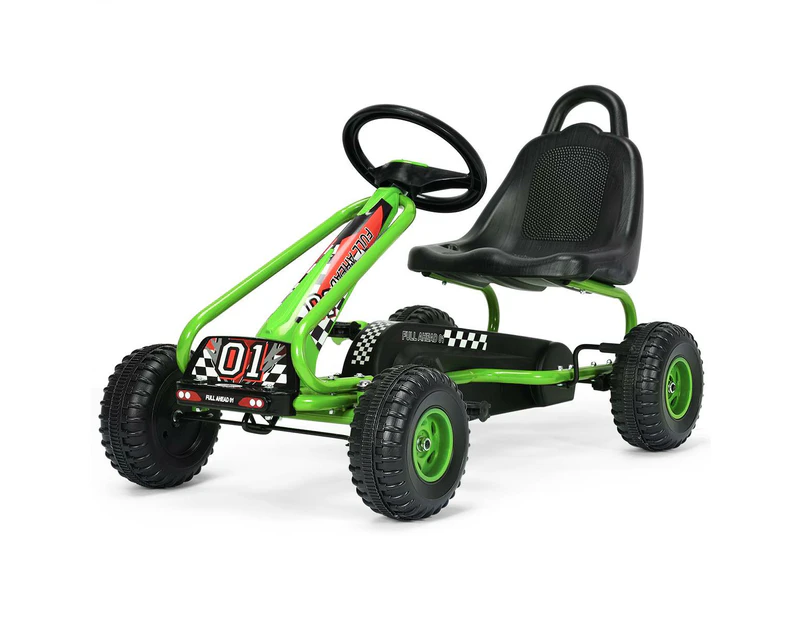 Pedal Powered Go Karts Outdoor Ride On Toys Racing Car w/Adjustable Seat & Non-slip Wheels Green