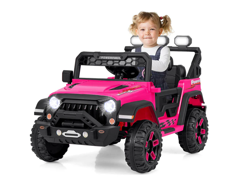 12V Kids Ride on Truck Electric Toy Vehicle w/Treaded Wheels & Music & USB Port Children Ride on Car Pink