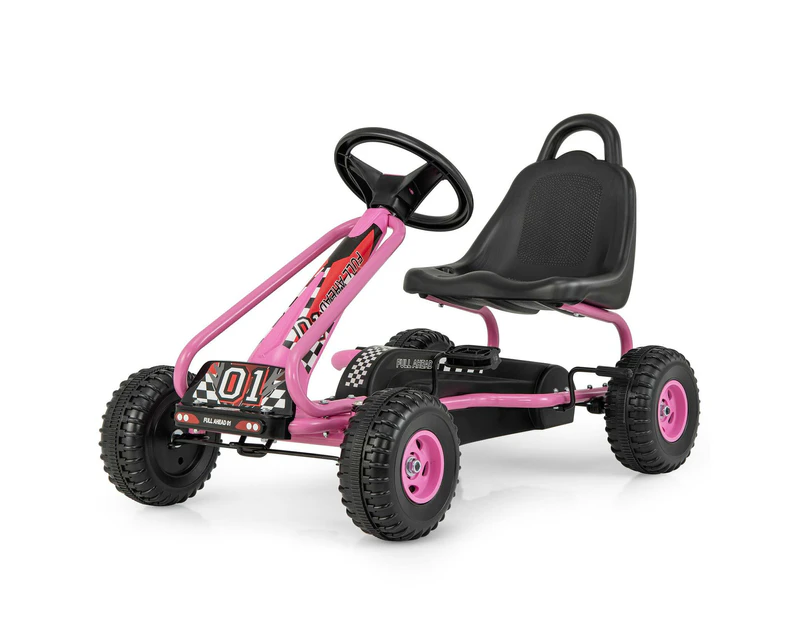 Pedal Powered Go Karts Outdoor Ride On Toys Racing Car w/Adjustable Seat & Non-slip Wheels Pink