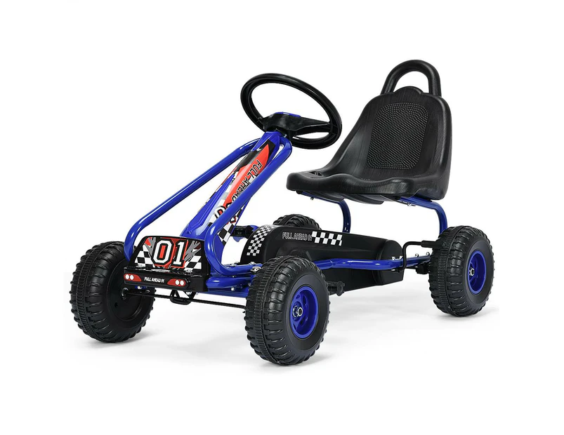 Pedal Powered Go Karts Outdoor Ride On Toys Racing Car w/Adjustable Seat & Non-slip Wheels Blue