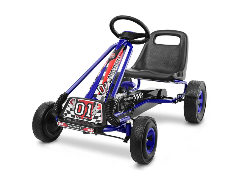 Kids Pedal Go Karts Ride On Toys Racing Car w/Rubber Wheels Moves Forward and in Reverse Blue