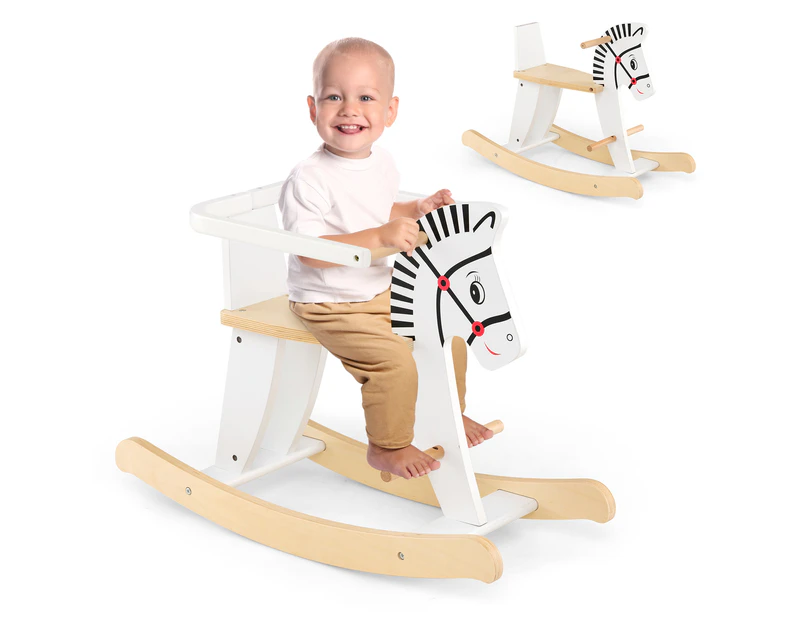 Wooden Rocking Horse Kids Ride On Toy w/Detachable Fences Indoor Animal Rocker White