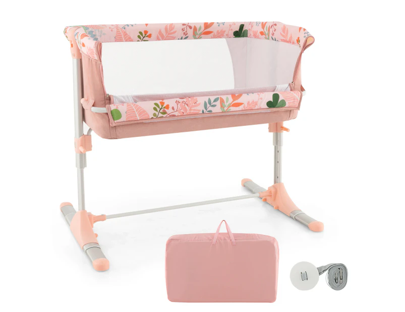 Adjustable Baby Bassinet Co-Sleeper Portable Bedside Sleeper w/Storage Bag Travel Crib Pink