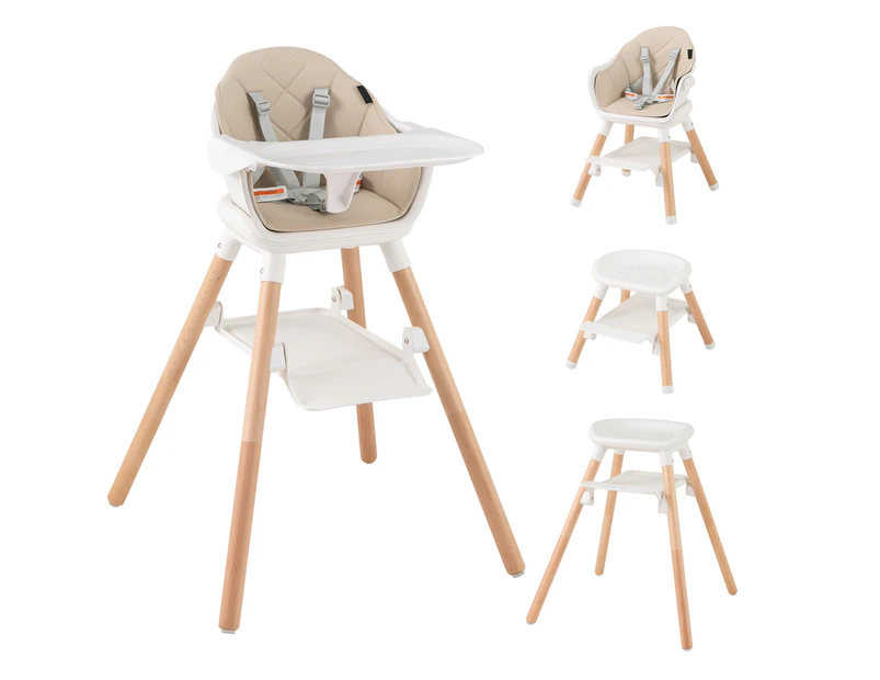 6-in-1 Convertible Baby Highchair Toddler Dining Feeding Seat w/Trays & Storage Shelf Kids Chair Beige