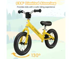 Toddler Balance Bike Kids No Pedal Training Bicycle Indoor Outdoor Push Bike w/Rubber Tires Yellow