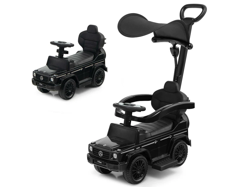 3-in-1 Kids Ride on Push Car Licensed Mercedes Benz Baby Foot-to-Floor Sliding Walker w/Adjustable Canopy Black