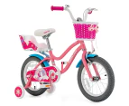 14 Inch Kids Bike Training Bicycle w/Woven Basket & Doll Seat Adjustable Toddler Cycle Bikes Pink