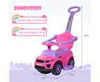 3 in 1 Kids Push Car Sliding Walking Car w/Guardrail & Handle Toddlers Ride On Toy Pink