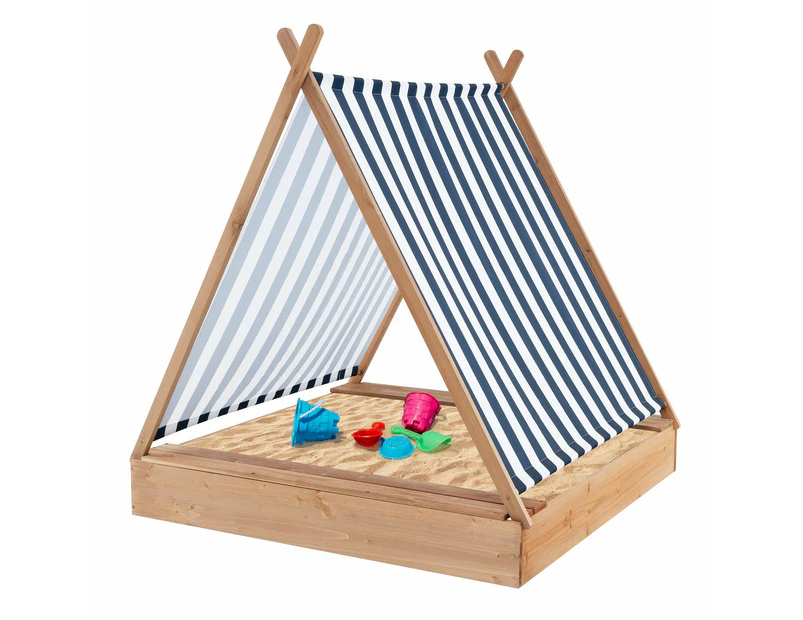 Kids Sandpit w/Canopy Fir Wood Sandbox Play Station Outdoor Backyard Children Activity Center