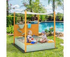 Wooden Kids Sandpit Sandbox w/Detachable Canopy & Water Bucket Outdoor Play Equipment