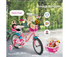 14 Inch Kids Bike Training Bicycle w/Woven Basket & Doll Seat Adjustable Toddler Cycle Bikes Pink