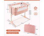 Adjustable Baby Bassinet Co-Sleeper Portable Bedside Sleeper w/Storage Bag Travel Crib Pink