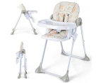 Folding Baby High Chair Adjustable Infant Dining Eating Chair w/PU Cushion & Wheels & Tray Beige