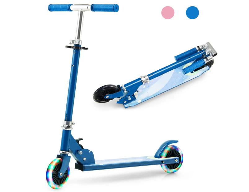 Folding Kids' Scooters w/Flashing Wheels Adjustable Height Kick Scooter Push Ride On Toys Blue