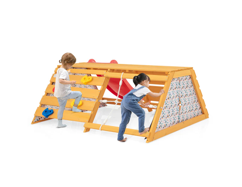 5-in-1 Kids Climber Slide Set Wooden Jungle Gym Indoor Outdoor Activity Center w/Rope Wall