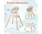 6-in-1 Convertible Baby Highchair Toddler Dining Feeding Seat w/Trays & Storage Shelf Kids Chair Beige