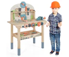 Kids Wooden Workbench Pretend Play Tool Workshop w/Realistic Tools & 55 Accessories Building Construction Playset