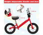 Toddler Balance Bike Kids No Pedal Training Bicycle Indoor Outdoor Push Bike w/Rubber Tires Red