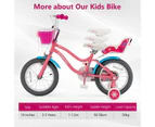 14 Inch Kids Bike Training Bicycle w/Woven Basket & Doll Seat Adjustable Toddler Cycle Bikes Pink