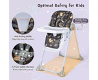 Folding Baby High Chair Adjustable Infant Dining Eating Chair w/PU Cushion & Wheels & Tray Black