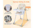 Folding Baby High Chair Adjustable Infant Dining Eating Chair w/PU Cushion & Wheels & Tray Beige