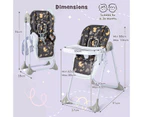 Folding Baby High Chair Adjustable Infant Dining Eating Chair w/PU Cushion & Wheels & Tray Black