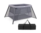 Protable Travel Crib Baby Cot Playpen Infants Foldable Pack w/Mat & Carrying Bag Grey