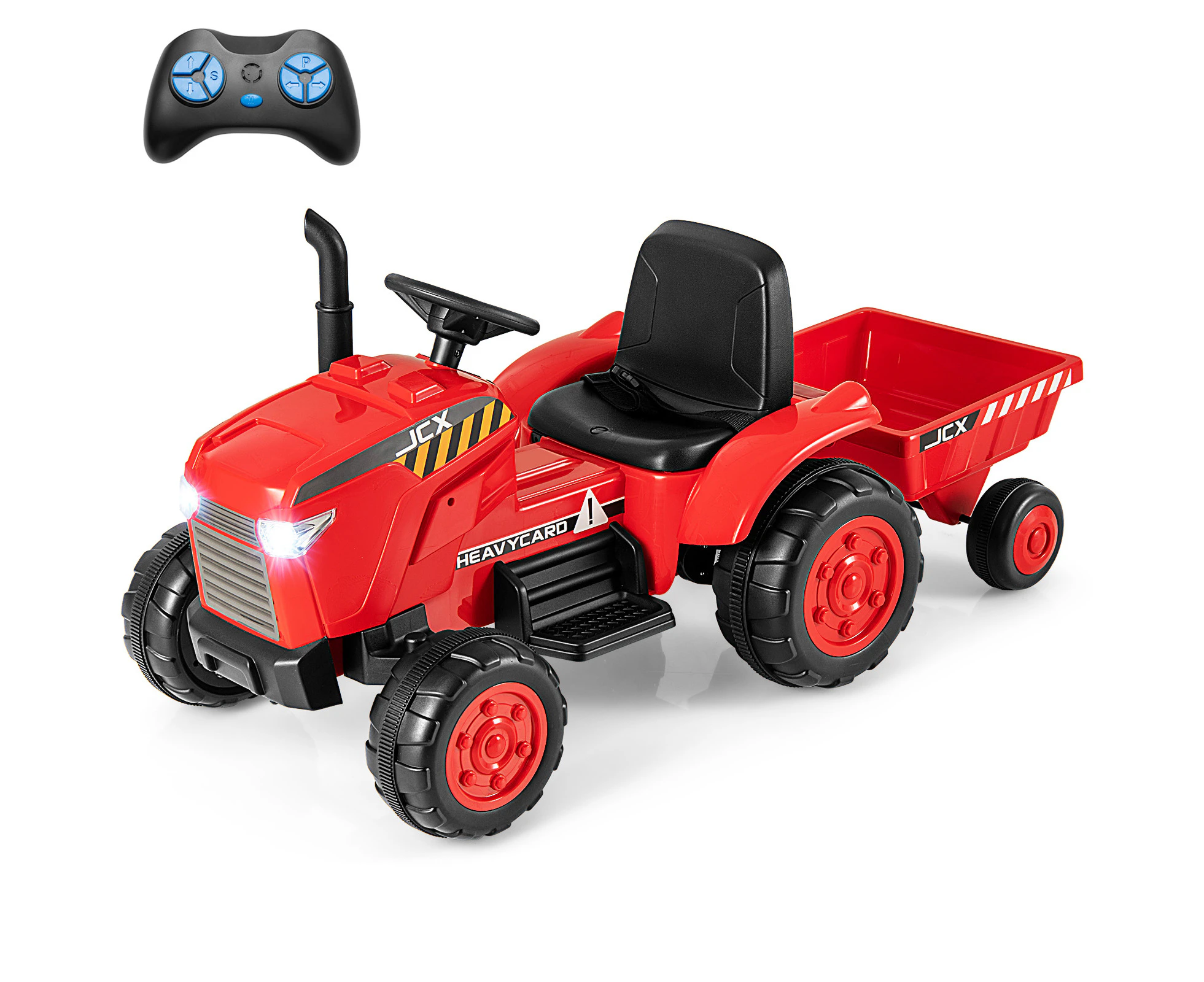 2-in-1 Kids Ride On Tractor 12V Electric Toy Car w/Detachable Trailer & Remote Control Toddler Toys Red