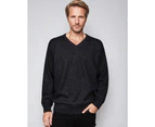 Ansett Wool Grey Machine Washable V Neck Jumper Charcoal