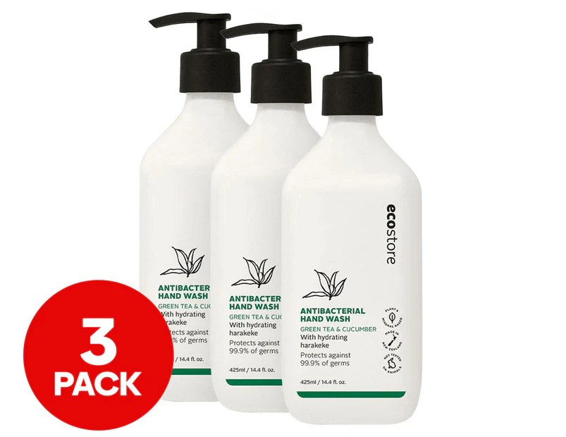 3 x Ecostore Antibacterial Hand Wash Green Tea & Cucumber 425mL