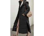 Women's Winter Coat, Long Puffer Down Jacket, Quilted Winter Jacket, Puffer Jacket, Transition Jacket with Hood-black