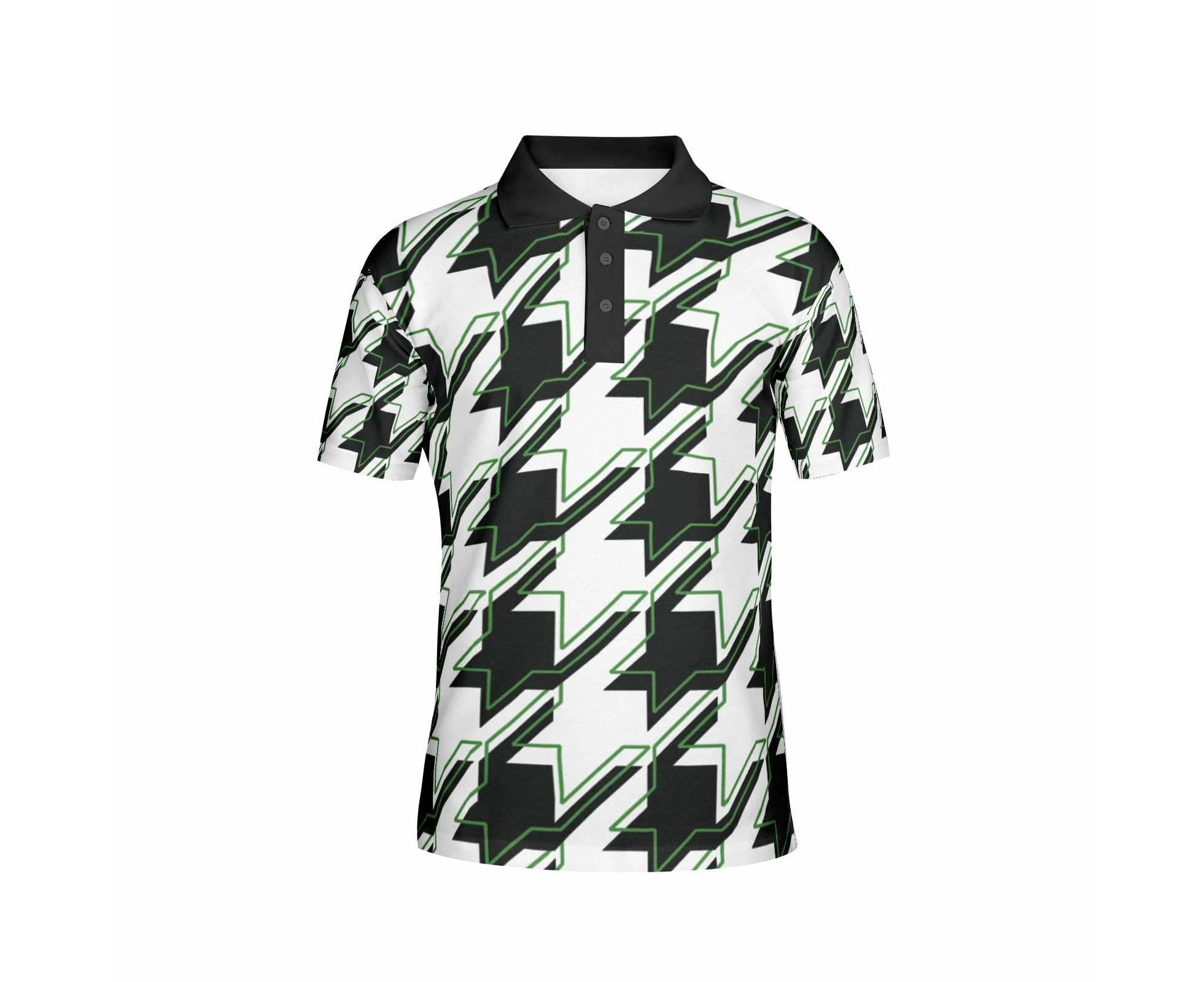 White And Black Men's All-Over Print Polo Shirts - Black