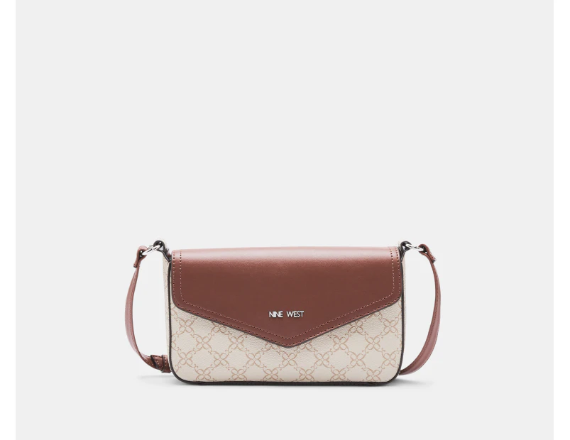 Nine West Bowie Mini Flap Crossbody Bag - Mushroom Logo/Mahogany