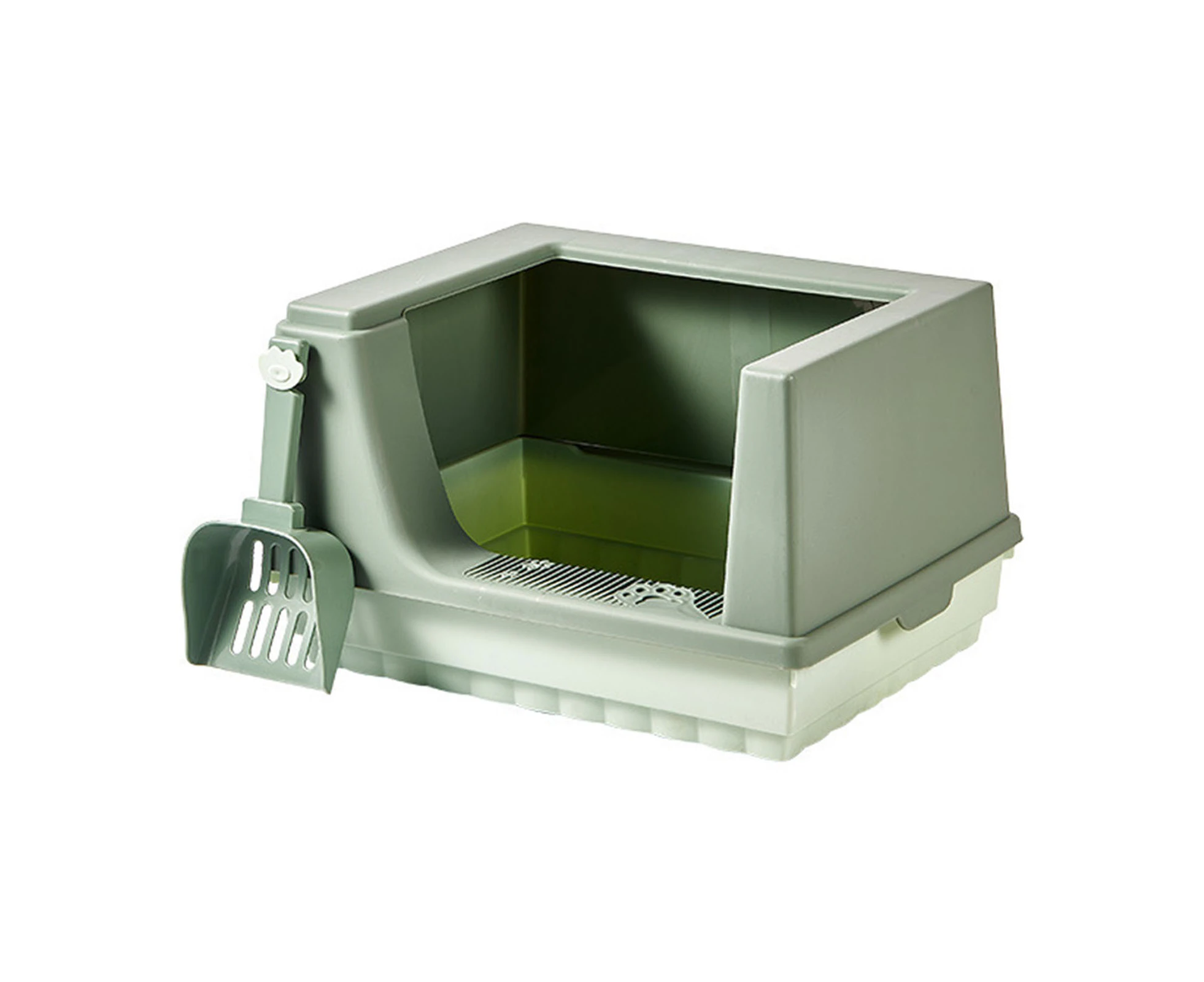 Cat Litter Box Semi Enclosed Heightened Fence Prevent Leakage Large Space Cat Toilet Green S