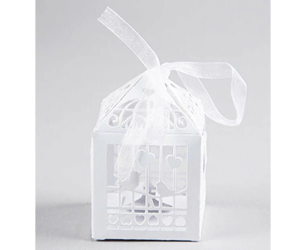 White Dove Bird Heart Wedding Bomboniere Favor Lolly Gift Card Box - 10 Pack