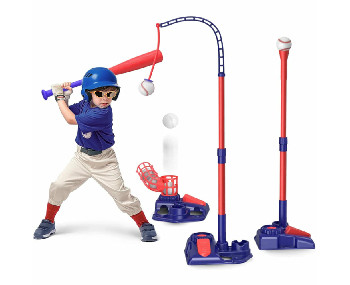 3-in-1 Tee Ball Set for Kids Retractable Baseball Batting Tee Set Red