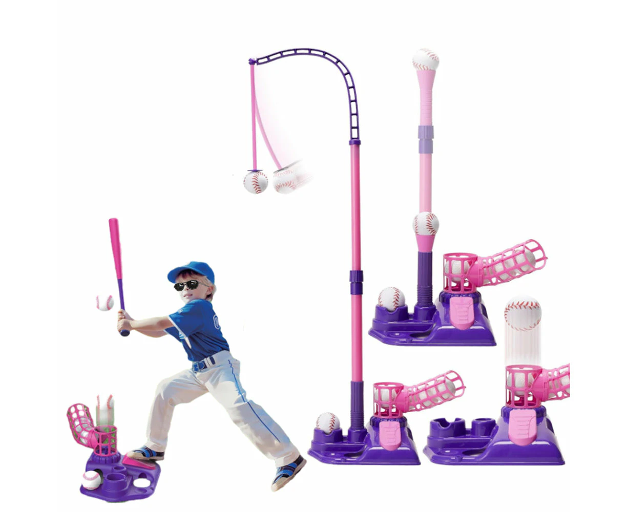 3-in-1 Tee Ball Set for Kids Retractable Baseball Batting Tee Set Pink