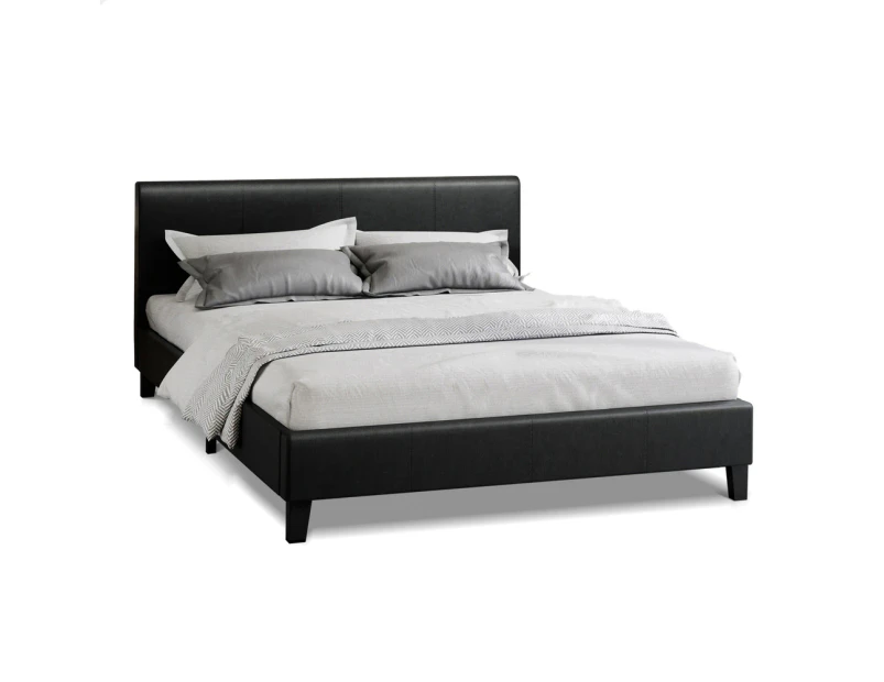 ALFORDSON Bed Frame Double Size Base Platform Leather Black